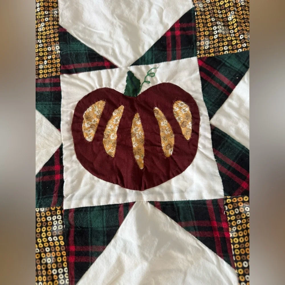 Autumn Pumpkin Patchwork Quilt Pillow Case Burgundy One Set‎